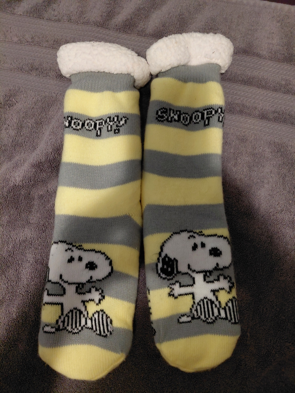 Peanuts Yellow and Gray Snoopy Fleece-Lined Women Socks